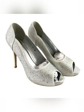 Belle Beaux Sparkle Silver Peep Toe Rhinestones High Heels